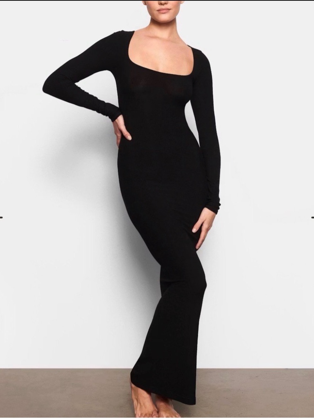 Skims Black Long-Sleeve Scoop Neck Women's Dress